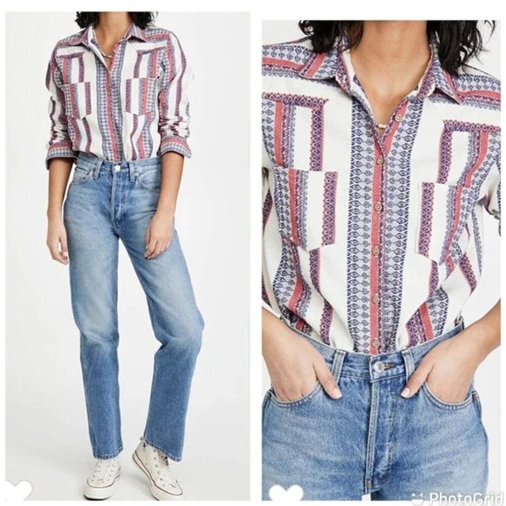 XIRENA Aynsley Tribal Button Up Long Sleeve Over Shirt Size Small cotton top